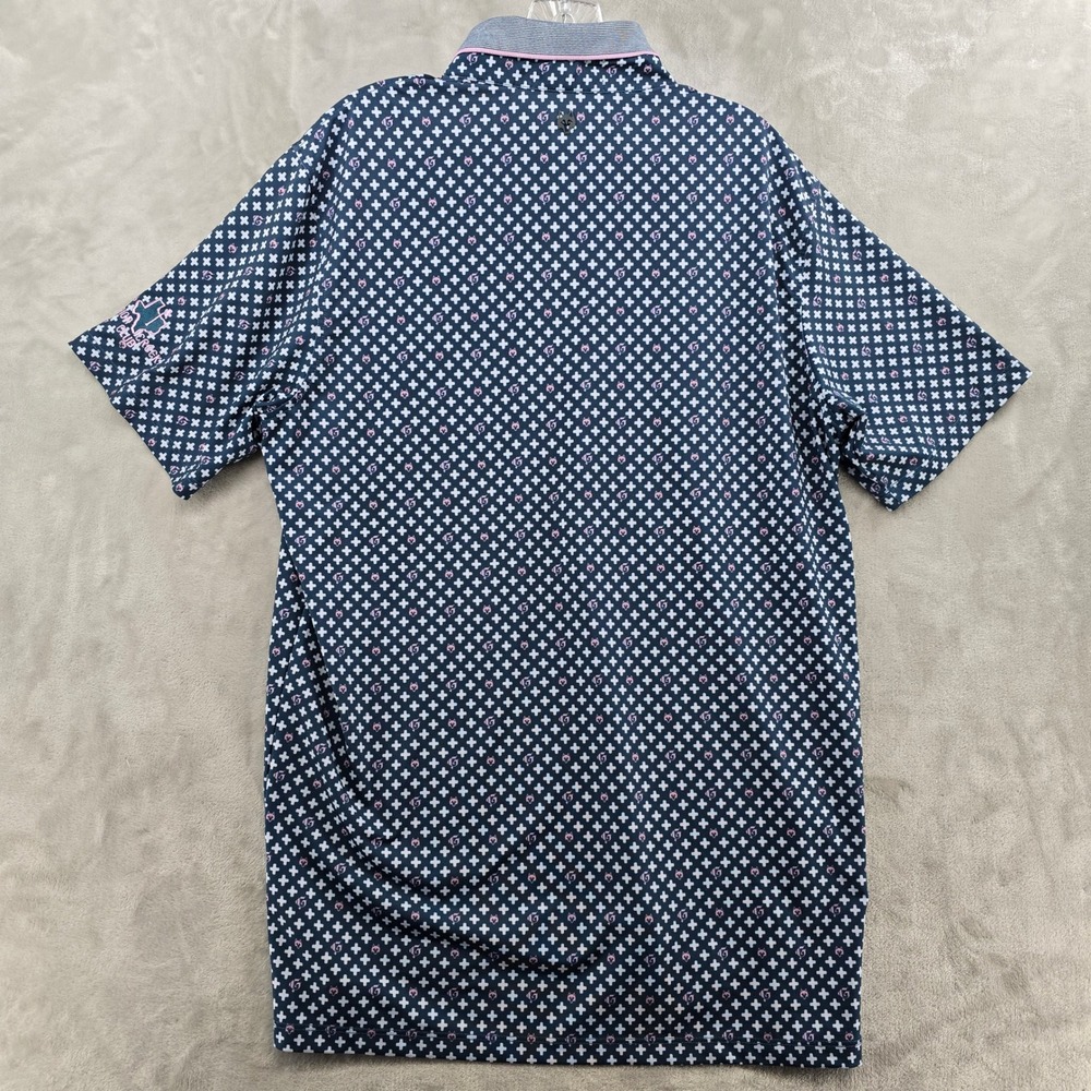 Greyson Golf Mens Polo Medium Blue Pink Wolf Print Onion Creek Club Golf Shirt - Picture 3 of 8